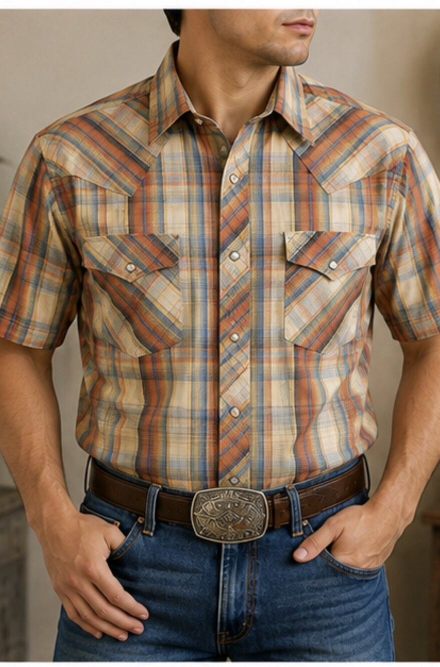 Cody James Men’s M Plaid Western Pearl Snap Short Sleeve Shirt Cowboy